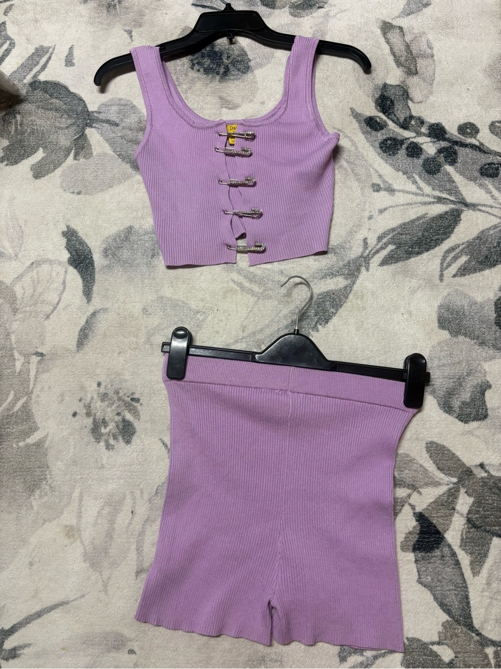 Lilac Ribbed Crop Tank and High-Waist Shorts Set - Women